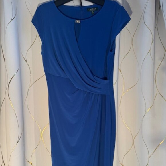 Ralph Lauren Cobalt Blue Draped Dress – Size 14 - Picture 3 of 6